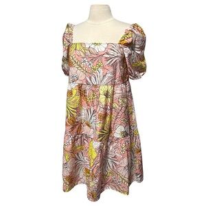 LOFT Bubble Sleeve Pink Floral Square Neck Mini Dress Size 6 NWOT